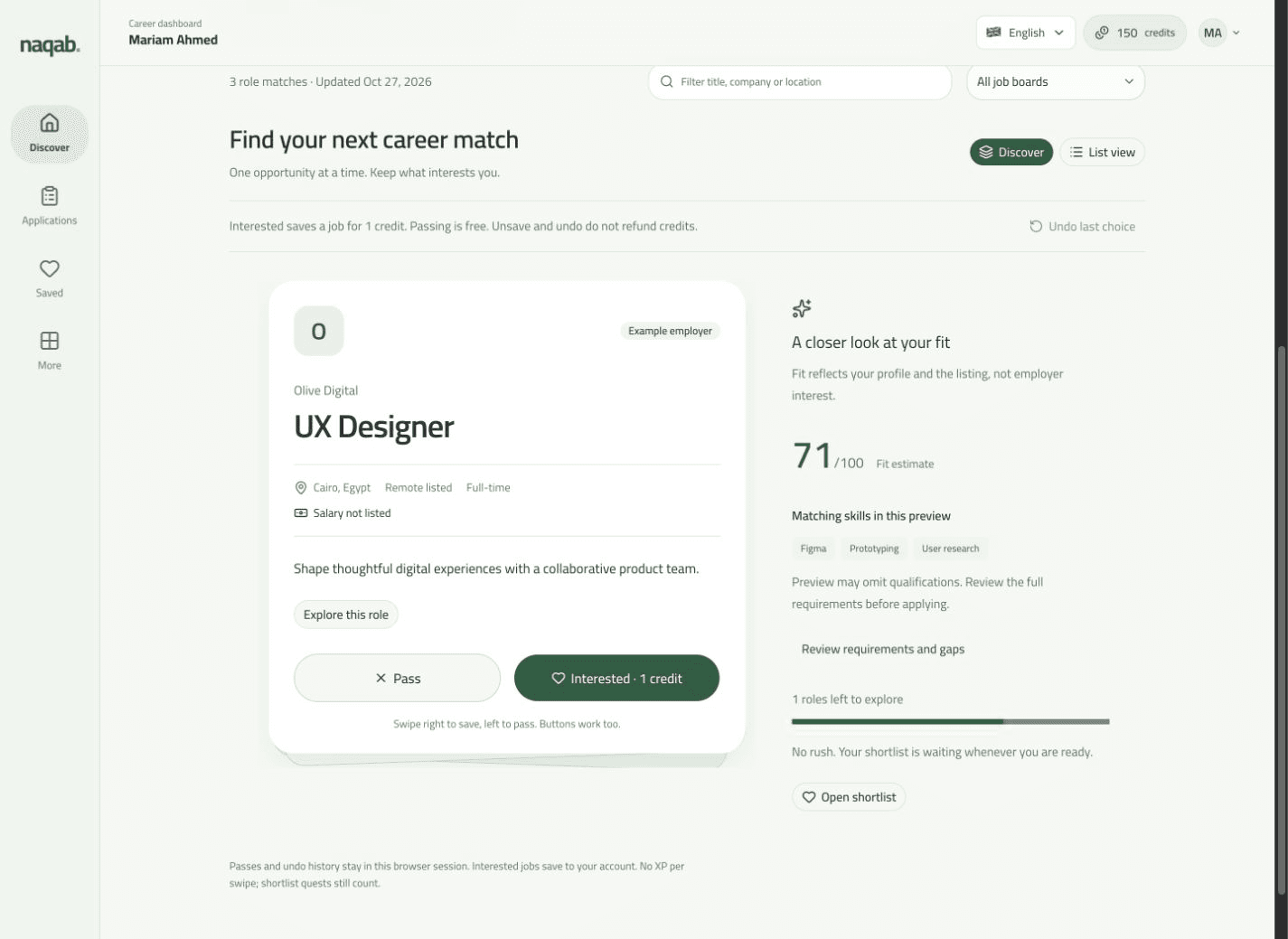 Naqab on the web: Job matches. Example data.
